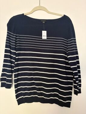 Ann Taylor Factory Navy and White Striped Boatneck Sweater NWT